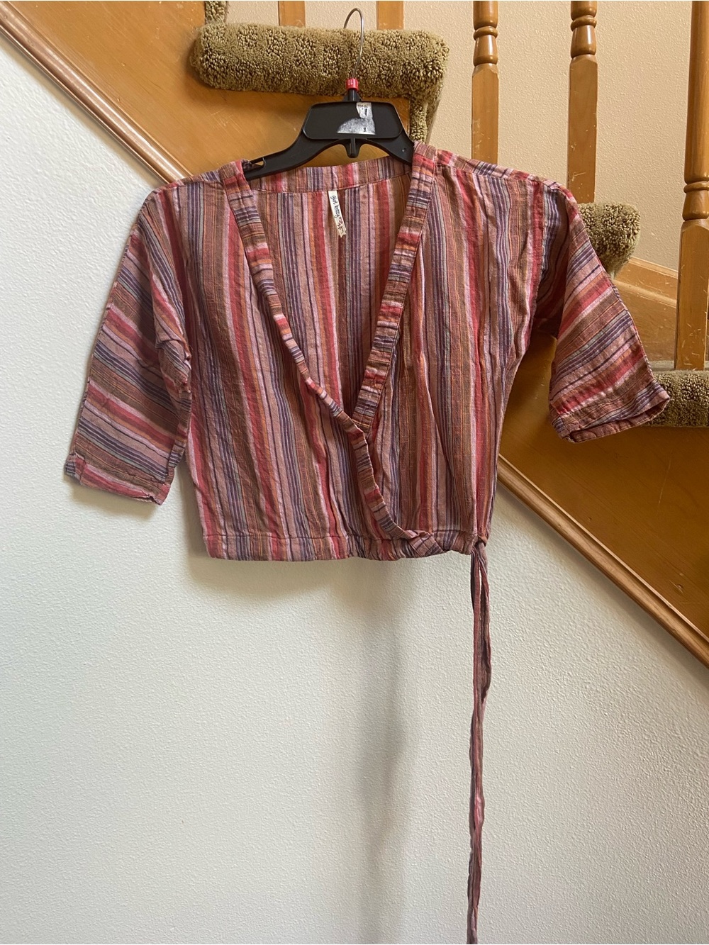 Girl Krazy Red Retro Striped Cross Front Tie Top great condition women's size XS